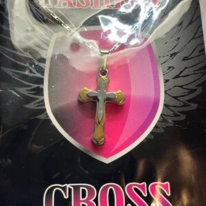 Source Unknown Silver and Gold Cross Necklace